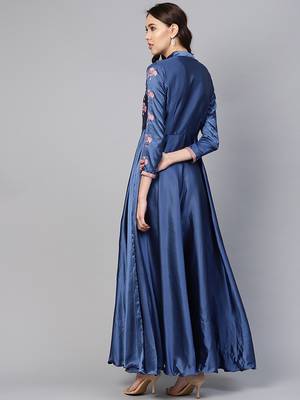 Blue Embroidered Satin Islamic Dresses 4