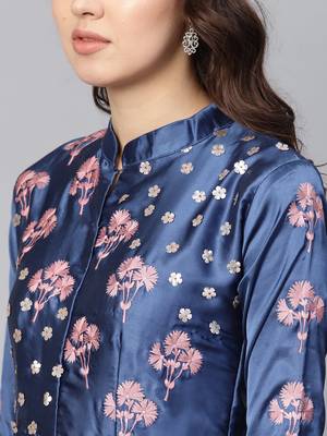 Blue Embroidered Satin Islamic Dresses 5