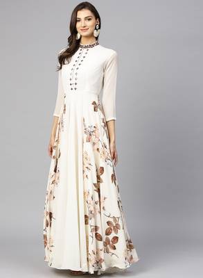 Off White Georgette Floral Printed Islamic Dress 3