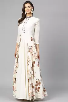 Off White Georgette Floral Printed Islamic Dress