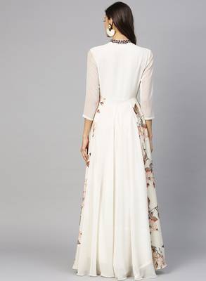 Off White Georgette Floral Printed Islamic Dress 4