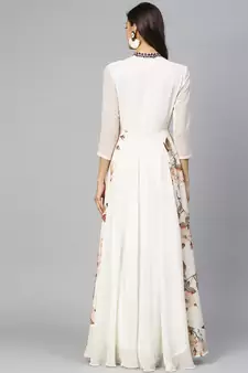 Off White Georgette Floral Printed Islamic Dress