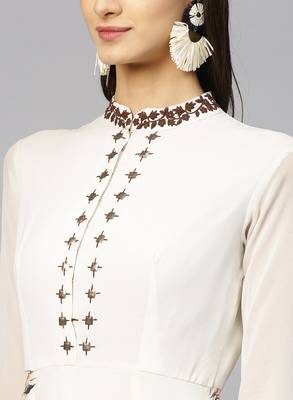 Off White Georgette Floral Printed Islamic Dress 5