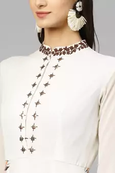 Off White Georgette Floral Printed Islamic Dress