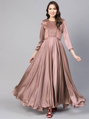 Brown Embroidered Satin Islamic Dresses 1