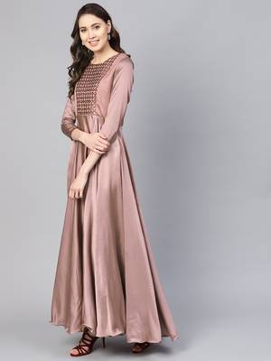 Brown Embroidered Satin Islamic Dresses 2