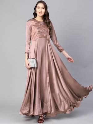 Brown Embroidered Satin Islamic Dresses 4