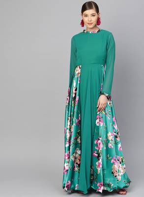 Green Printed Georgette Islamic Dresses 1