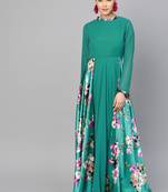 Green Printed Georgette Islamic Dresses