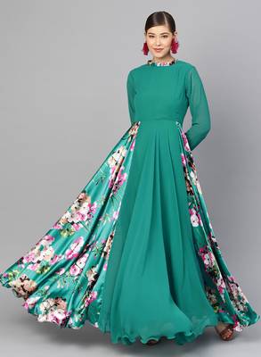 Green Printed Georgette Islamic Dresses 2