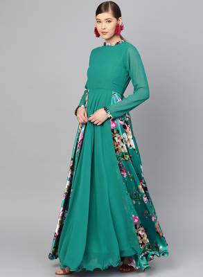Green Printed Georgette Islamic Dresses 3