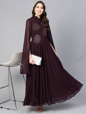 Purple Embroidered Georgette Islamic Dresses 1