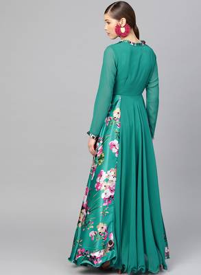 Green Printed Georgette Islamic Dresses 4