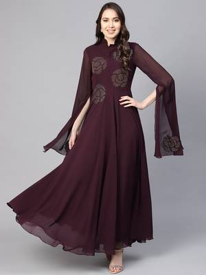 Purple Embroidered Georgette Islamic Dresses 2