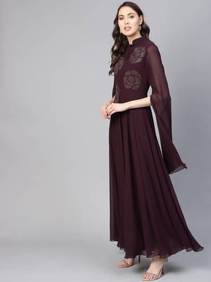 Purple Embroidered Georgette Islamic Dresses 3
