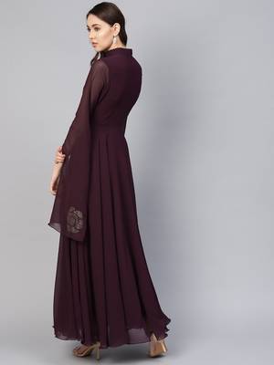 Purple Embroidered Georgette Islamic Dresses 4