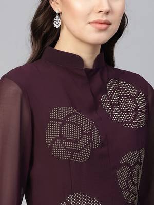 Purple Embroidered Georgette Islamic Dresses 5