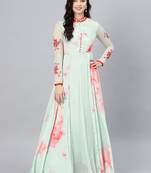 Sea-Green Printed Crepe Islamic Dresses