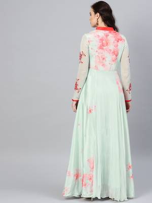 Sea-Green Printed Crepe Islamic Dresses 3