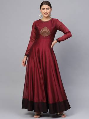 Maroon Embroidered Georgette Islamic Dresses 2