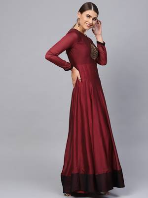 Maroon Embroidered Georgette Islamic Dresses 3