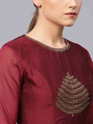 Maroon Embroidered Georgette Islamic Dresses 5