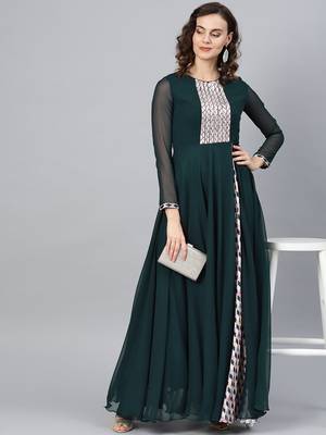 Green Embroidered Georgette Islamic Dresses 1