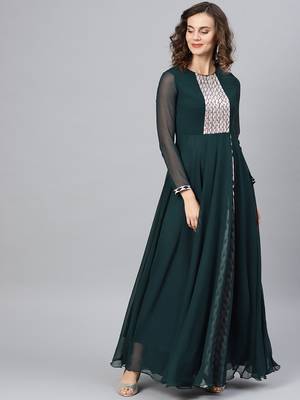 Green Embroidered Georgette Islamic Dresses 2