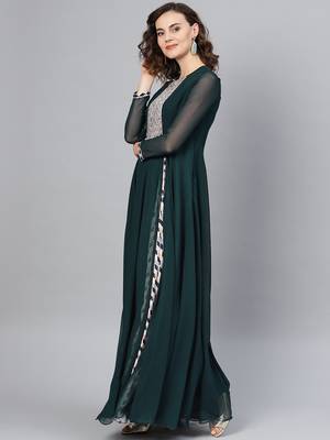 Green Embroidered Georgette Islamic Dresses 3