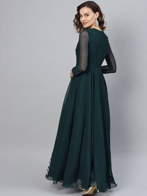 Green Embroidered Georgette Islamic Dresses 4