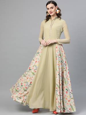 Green Printed Georgette Islamic Dresses 1