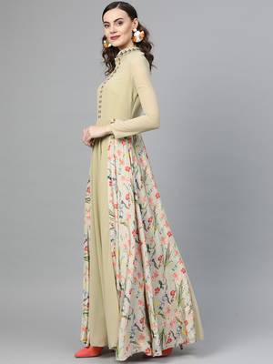 Green Printed Georgette Islamic Dresses 2