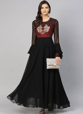 Black Embroidered Georgette Islamic Dresses 1