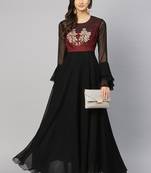 Black Embroidered Georgette Islamic Dresses