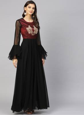 Black Embroidered Georgette Islamic Dresses 2