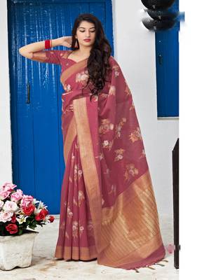   burgundy woven banarasi silk saree with blouse 1