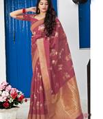   burgundy woven banarasi silk saree with blouse