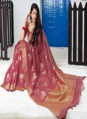   burgundy woven banarasi silk saree with blouse 2