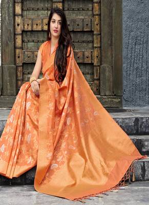   light orange woven banarasi silk saree with blouse 2