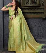   light green woven banarasi silk saree with blouse
