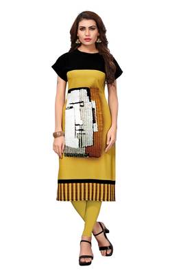 Yellow printed crepe ethnic-kurtis 1