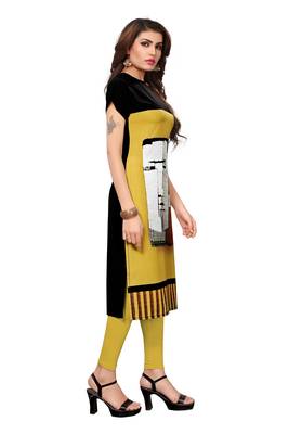 Yellow printed crepe ethnic-kurtis 2