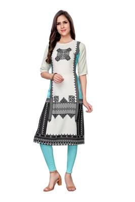 Off-white printed crepe ethnic-kurtis 1