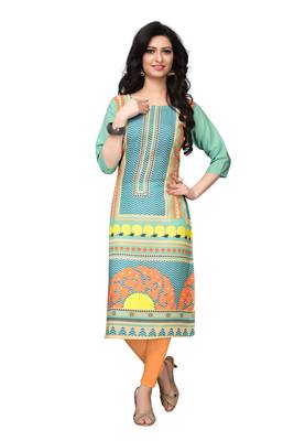 Turquoise printed crepe ethnic-kurtis 1