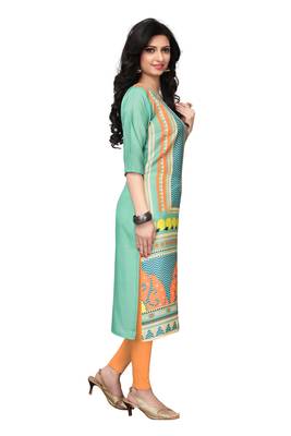Turquoise printed crepe ethnic-kurtis 2