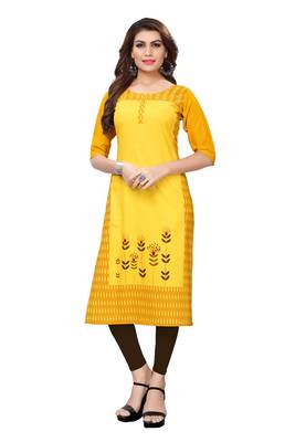 Yellow printed crepe ethnic-kurtis 1