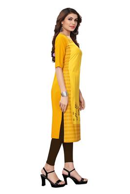 Yellow printed crepe ethnic-kurtis 2