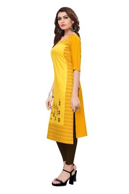 Yellow printed crepe ethnic-kurtis 3