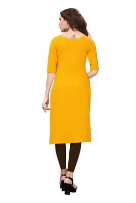 Yellow printed crepe ethnic-kurtis 4
