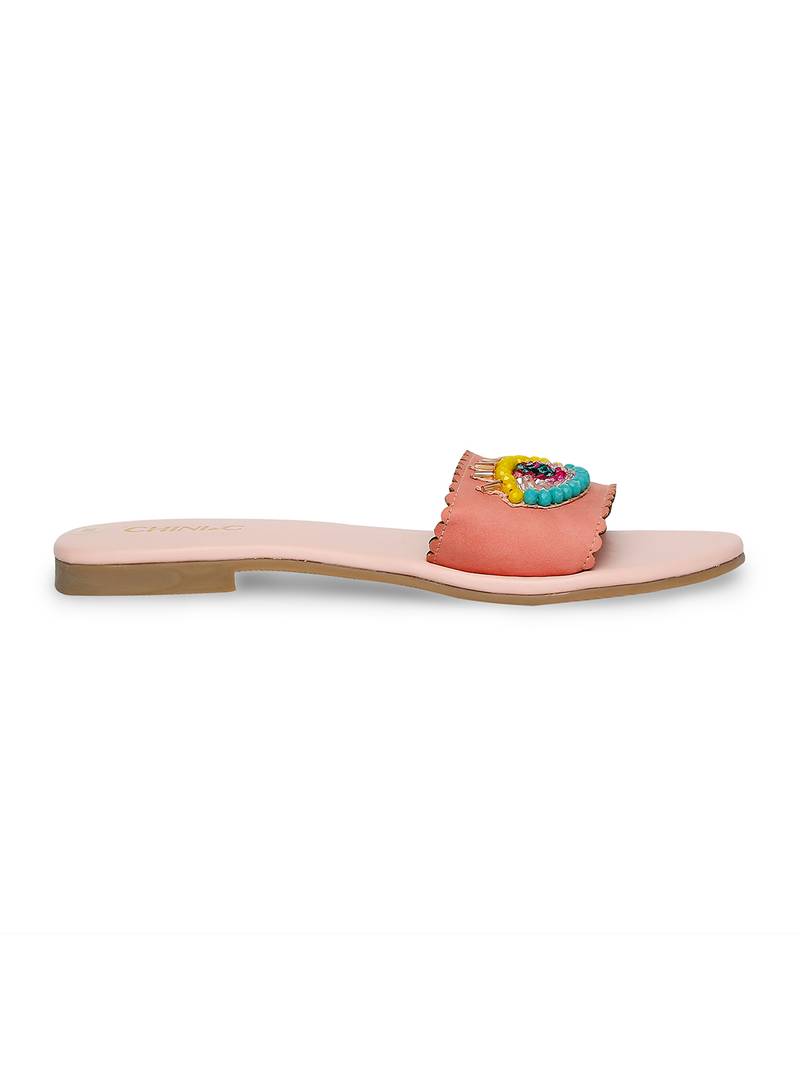 peach solid rubber sandals